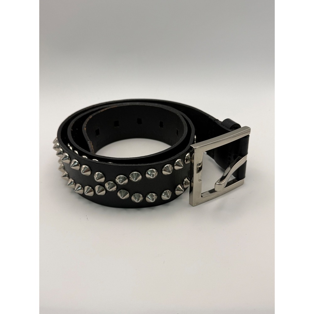 Amiee Lynn Black Genuine Leather Double Row Studded Belt Punk Rock Medium 114947